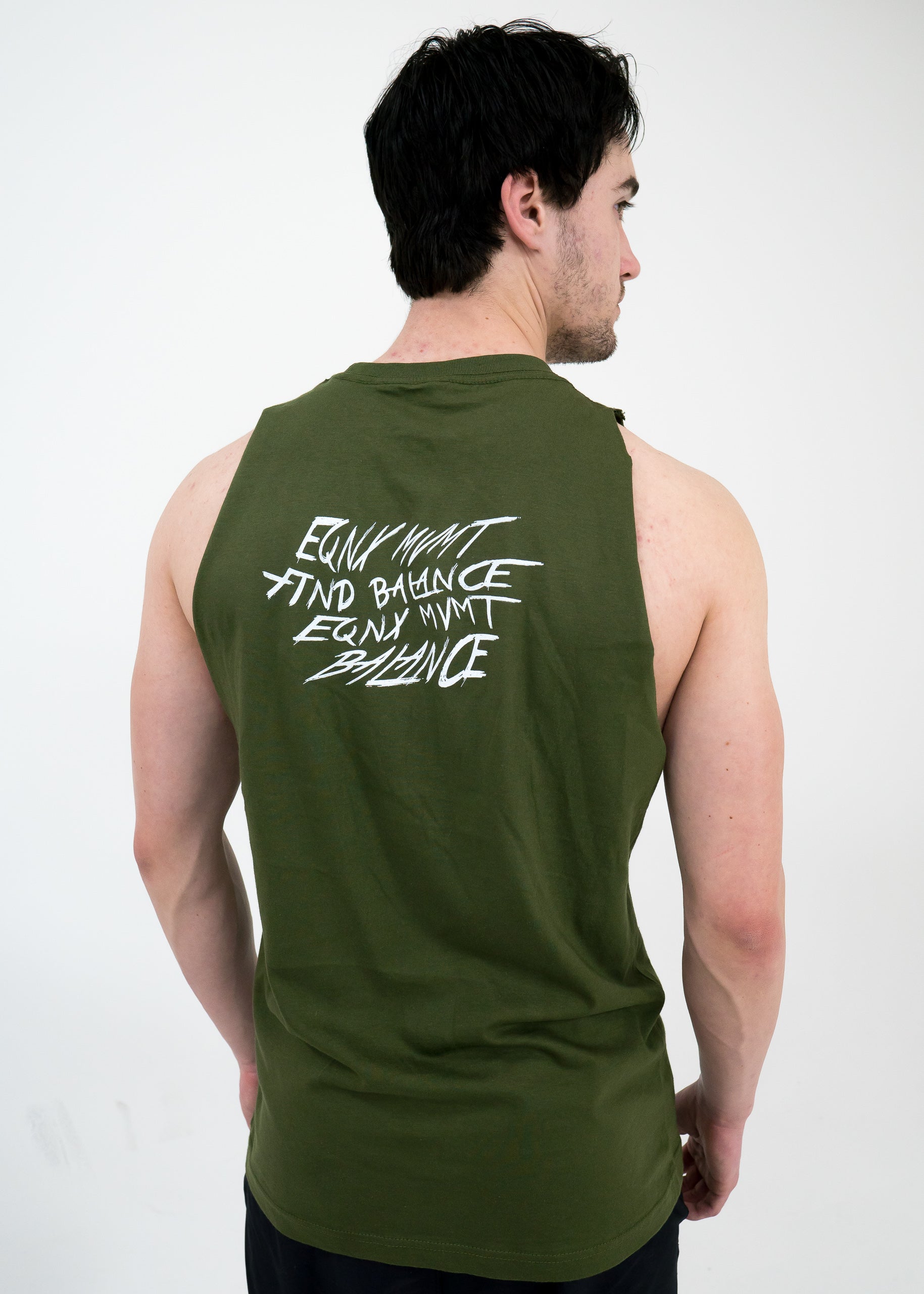 Men's Script Cut-Off Tank -Olive - Equinox Movement