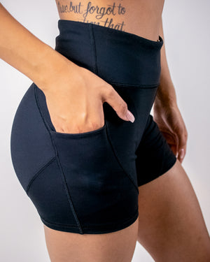 Petra Pocket Shorts- (High-Rise)- Black - Equinox Movement 