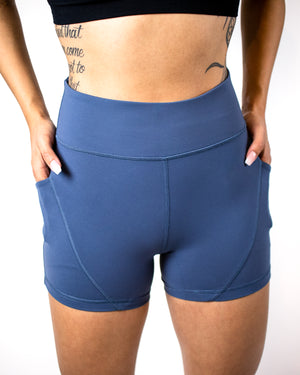 Petra Pocket Shorts- (High-Rise)- Navy - Equinox Movement 