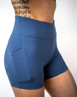 Petra Pocket Shorts- (High-Rise)- Navy - Equinox Movement 