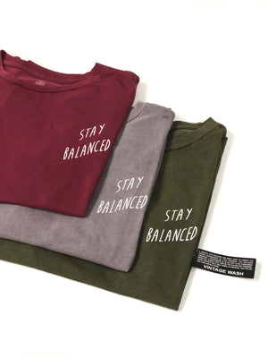 "Stay Balanced" Vintage Wash Tee- Brick Red (Uni-sex) - Equinox Movement 