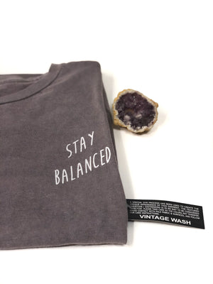 "Stay Balanced" Vintage Wash Tee- Ash Grey (Uni-sex) - Equinox Movement 