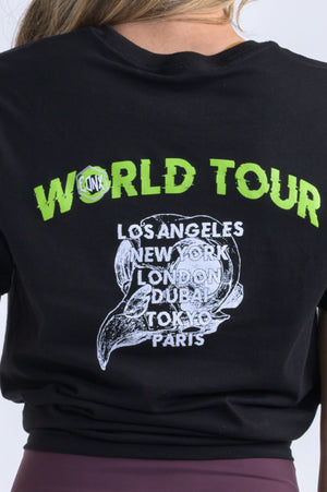 "World Tour" Uni-Sex Tee- Black & Sand-Shell Tan - Equinox Movement 